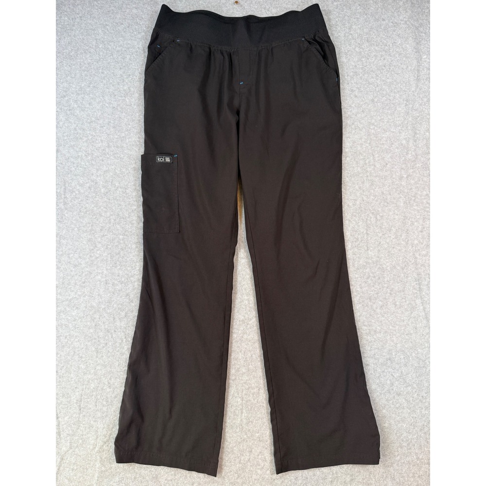 Koi Medium Regular Scrub Pants Black Cargo Elastic Waist Stretch Ribbed
